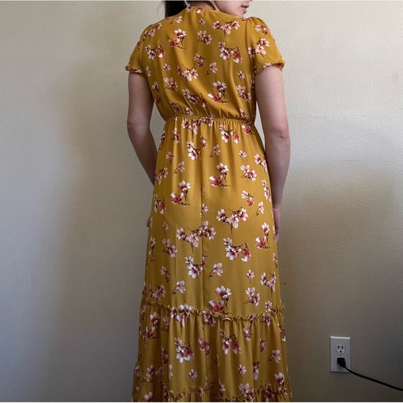 Mustard Yellow Floral Long Dress - Picture 3 of 4